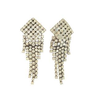 Vintage Sparkle Clear Rhinestone Chandelier Dangle Earrings Silver Tone Clip On